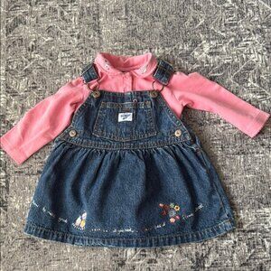 OshKosh B gosh Vintage Pink Top and Blue Denim Dress Set